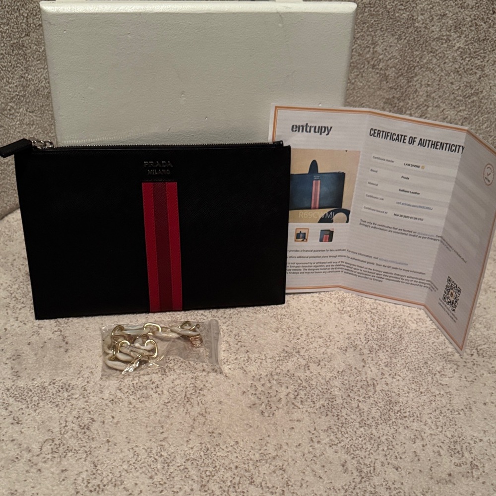 Prada Black Clutch with Red Stripe